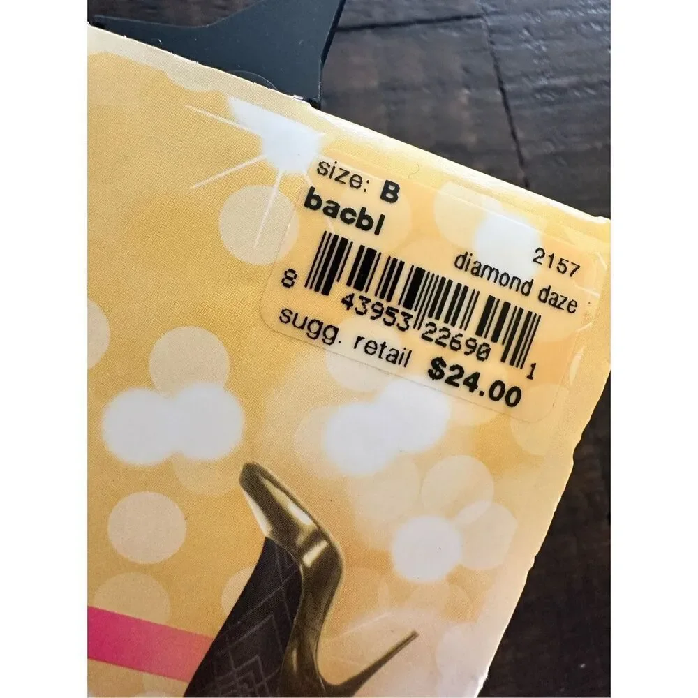 STAR Power by Spanx Diamond Daze Black Pattern Shaping Tights New Size B